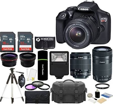 Canon EOS Rebel T6 18MP Wi-Fi DSLR Camera with 18-55mm is II Lens + EF-S 55-250mm is STM Lens + SanDisk 32GB & 16GB Card + Wide Angle & Telephoto kit 13