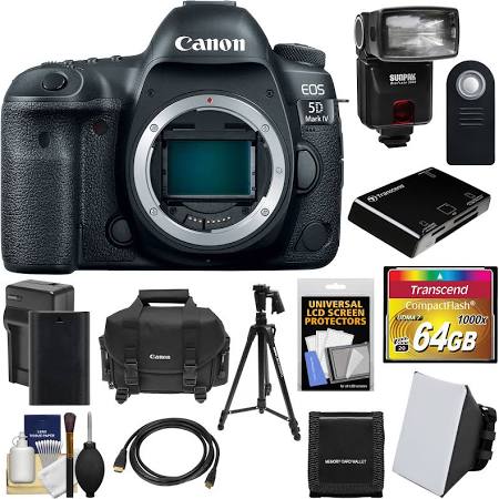 Canon EOS 5D Mark IV 4K Wi-Fi Digital SLR Camera Body with 64GB CF Card + Case + Tripod + Flash + Soft Box + Kit 2