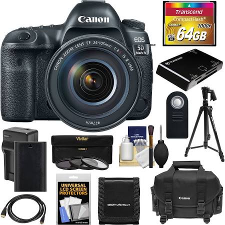 Canon EOS 5D Mark IV 4K Wi-Fi Digital SLR Camera & EF 24-105mm f/4L Is II USM Lens with 64GB Card + Case + 3 Filters + Tripod KIT 6