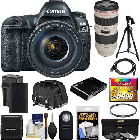 Canon EOS 5D Mark IV 4K Wi-Fi Digital SLR Camera & EF 24-105mm f/4L Is II USM with 70-200mm f/2.8L Lens + 64GB Card + Case + Filte KIT 1