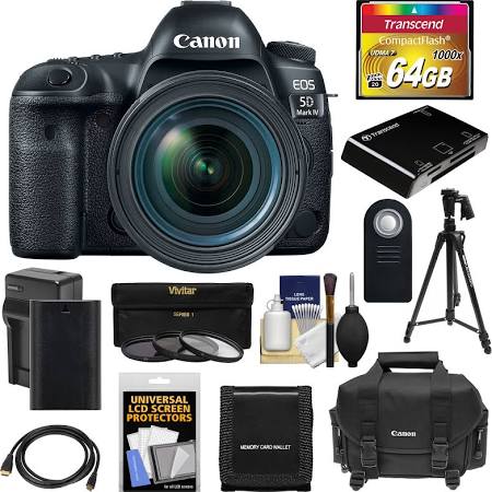 Canon EOS 5D Mark IV 4K Wi-Fi Camera + EF 24-70 f/4L Is USM Lens + 64GB CF Card + Battery + Charger + Case + 3 Filters + Tripod + Kit 5