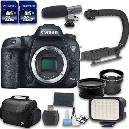 Canon EOS 7D Mark II DSLR Camera Bundle  with Wideangle + Telephoto Lenses + LED Light + 2 PC 32 Cards + Microphone + Case kit 33