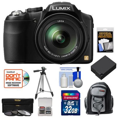 Panasonic Lumix DMC-FZ200 Digital Camera (Black) with 32GB Card + Backpack Case + Battery + 3 UV/CPL/ND8 Filters + Tripod + Kit