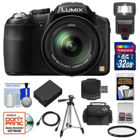 Panasonic Lumix DMC-FZ200 Digital Camera (Black) with 32GB Card + Case + Battery + Flash + Filter + Tripod + Kit