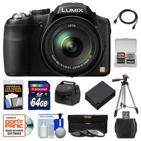 Panasonic Lumix DMC-FZ200 Digital Camera (Black) with 64GB Card + Case + Battery + 3 UV/CPL/ND8 Filters + Tripod + Kit