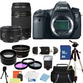 Canon EOS 6D 20.2 MP Digital SLR Camera Bundle - Black - 75-300mm f/4.0-5.6 III USM and f/1.8 II Lenses KIT 2