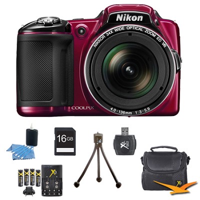 Nikon COOLPIX L830 16MP 34x Opt Zoom Digital Camera Red Kit