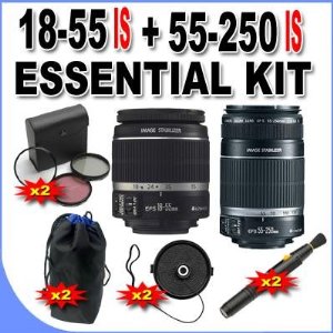 Canon EF-S 55-250mm f/4.0-5.6 IS Telephoto Zoom  + Canon EF-S 18-55mm f/3.5-5.6 IS Auto Focus Zoom Lenses for Canon Digital SLR Cameras Big VALUE Inc Double