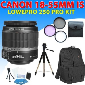 Pro Shooter Kit for Canon Kiss X2, Kiss X3, Kiss X4, Kiss X5, Kiss X50 Dslr Cameras Includes Canon 18-55mm 1855mm Ef-s Is Lens + Lowepro Fastpack 250 (Black) and More