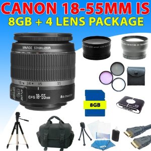 Canon 18-55mm 1855mm F/3.5-5.6 Ef-s Is Lens + Deluxe Accessory Kit for Canon Kiss X2, Kiss X3, Kiss X4, Kiss X5, Kiss X50 Dslr Cameras (8gb 4lens Kit)