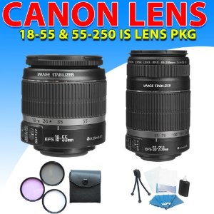 Canon 18-55mm 1855mm F/3.5-5.6 Ef-s Is Lens + Canon Ef-s 55-250mm 55-250 F/4-5.6 Is Autofocus Lens Kit for Canon Kiss X2, Kiss X3, Kiss X4, Kiss X5, Kiss X50 Dslr Cameras (2lens Combo Kit)