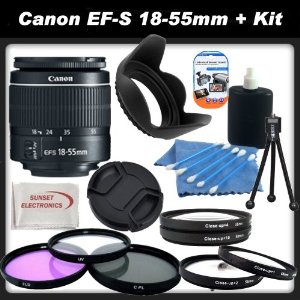 Canon EF-S 18-55mm f/3.5-5.6 IS II Autofocus Lens With SSE Starters Package: Includes - 4 Piece Macro Close-Up Set (+1+2+4+10) 3 Piece Professional Filter Kit (UV,CPL,FLD) Lens Cap, Tulip Lens Hood & SSE Microfiber Cleaning Cloth 