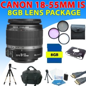 Canon 18-55mm 1855mm F/3.5-5.6 Ef-s Is Lens + 3pcs Filter Kit + 8gb Sdhc Memory + Reader + Hdmi Cable + Soft Case + Tripod and More (8gb 18-55mm Lens Kit) 