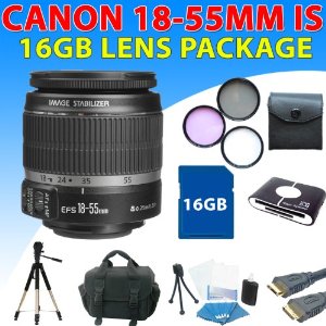 Canon 18-55mm 1855mm F/3.5-5.6 Ef-s Is Lens Kit for Canon Kiss X2, Kiss X3, Kiss X4, Kiss X5, Kiss X50 Dslr Cameras (16gb 18-55mm Lens Kit) 