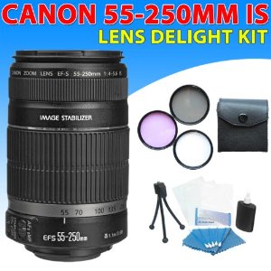 Canon Ef-s 55-250mm F/4-5.6 Is Autofocus Lens + 3pcs Filter Kit + Lens Cleaning Kit 