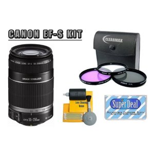 Canon EF-S 55-250mm f/4.0-5.6 IS Telephoto Zoom Lens for Canon Digital SLR Cameras in Exclusive Super Deal Kit 