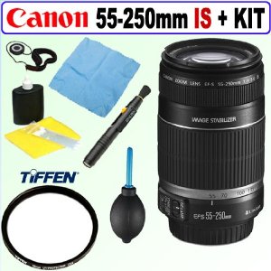 Canon EF-S 55-250mm f/4.0-5.6 IS Telephoto Zoom Lens + Tiffen 58mm UV Protection Filter + Accessory Kit 