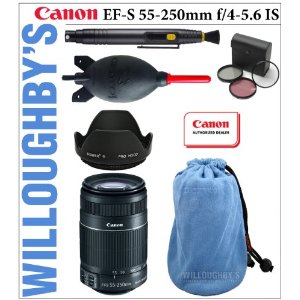 Canon 55-250mm f/4-5.6 IS Autofocus Lens+ Giottos Anti-Static Microfiber Cleaning Pouch + much more!  Willoughby's Canon Lens Bundle.