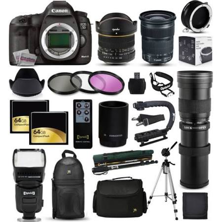 Canon EOS 5D Mark 3 DSLR Camera + 6.5mm Fisheye + 24-105mm STM + 420-1600mm + Case + 128GB Accessory Kit 16