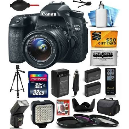 Canon EOS 70D Digital SLR Camera with 18-55mm STM Lens Includes 32GB Memory + Large Case + Tripod + Flash + LED Video Light  kit 4