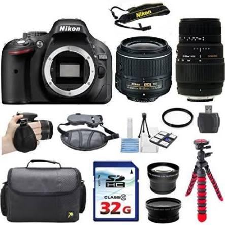 Nikon D5200 24.1 MP CMOS Digital SLR with 18-55mm f/3.5-5.6 AF-S DX VR Lens + Sigma 70-300mm f/4-5.6 Sld DG Lens + 32GB High Speed Memory Card