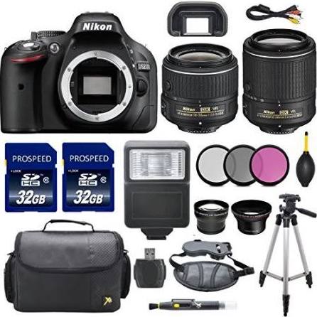 Nikon D5200 24.1 MP CMOS Digital SLR with Nikon 18-55mm VR II Lens + Nikon 55-200mm VR II Lens + 2pcs 32GB High Speed Memory Cards + Carrying Case KIT 19