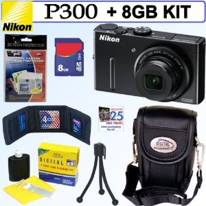 Nikon Coolpix P300 12.2 MP CMOS Digital Camera (Black) + 8GB Accessory Kit 