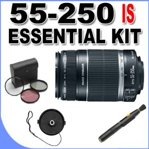 Canon EF-S 55-250mm f/4.0-5.6 IS Telephoto Zoom Lens for Canon Digital SLR Cameras Accessory Saver Essentials Bundle 