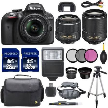 Nikon D3300 24.2 MP CMOS Digital SLR with Nikon 18-55mm VR II Lens + Nikon 55-200mm VR II Lens + 2pcs 32GB High Speed Memory Cards kit 46