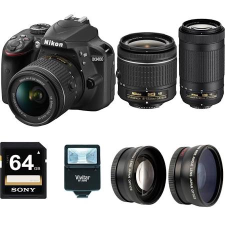 Nikon D3400 DSLR Camera (Black) with 18-55mm and 70-300mm VR Lenses kit 4