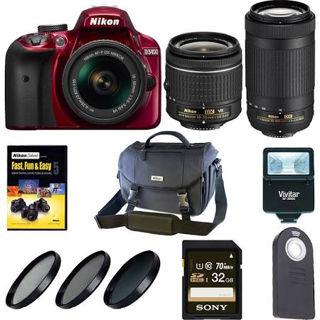 Nikon D3400 DSLR Camera w/ 18-55mm & 70-300mm Lens with Nikon Bag kit 5