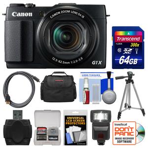 Canon PowerShot G1 X Mark II Wi-Fi Digital Camera with 64GB Card + Case + Flash + Tripod + Kit