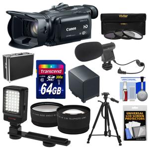 Canon Vixia HF G30 Flash Memory Wi-Fi 1080p HD Digital Video Camcorder with 64GB Card + Battery + Case + LED Light + Mic + Filters + Tripod + Tele/Wide Lens Kit