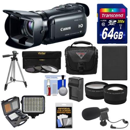 Canon Vixia HF G20 32GB Flash Memory 1080p HD Digital Video Camcorder with 64GB Card + Case + Video Light + Mic + Battery & Charger + Tripod + Lenses Kit 