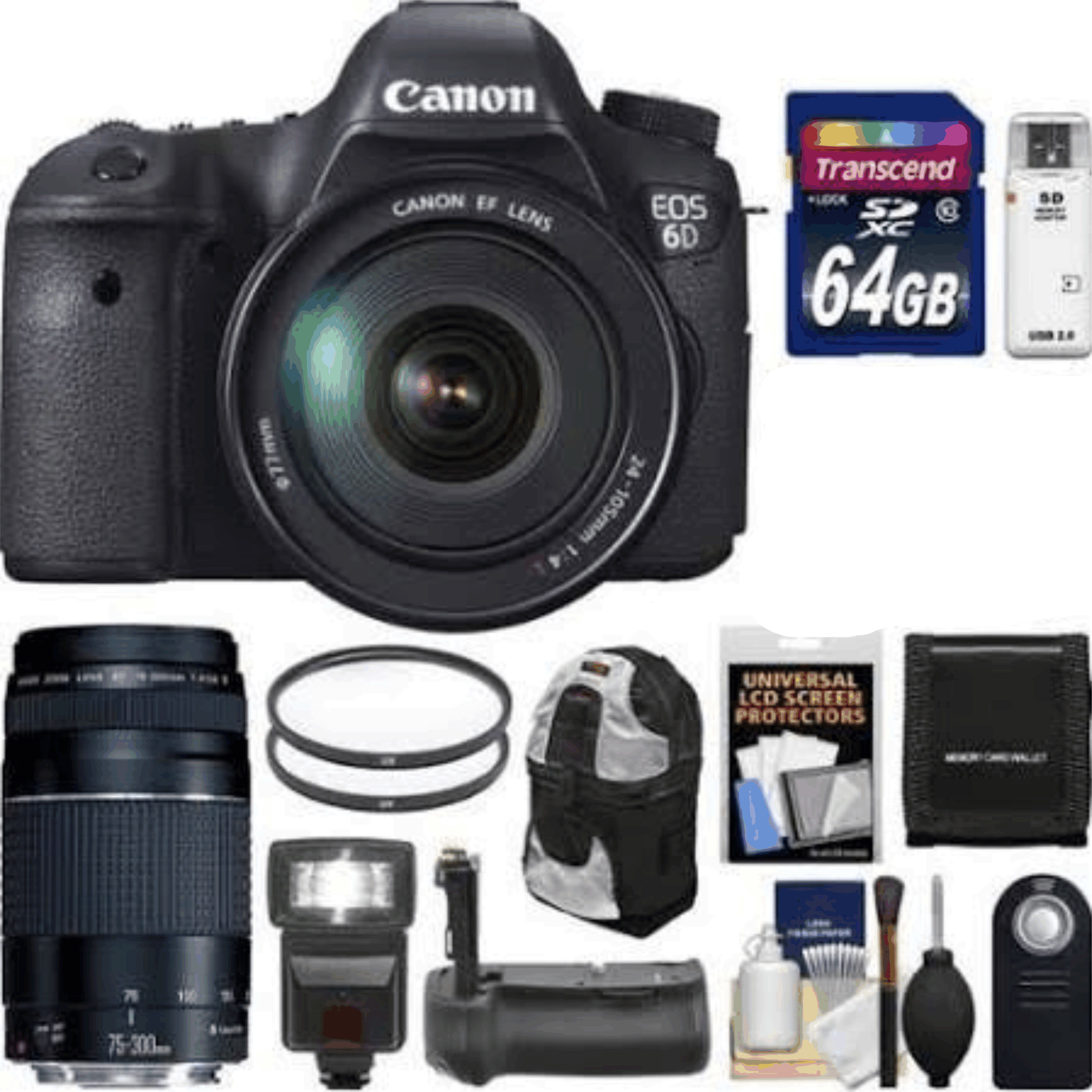 Canon - EOS 6D Camera Bundle - EF 24-105 L IS USM Lens - EF 75-300 III Lens kit 10 