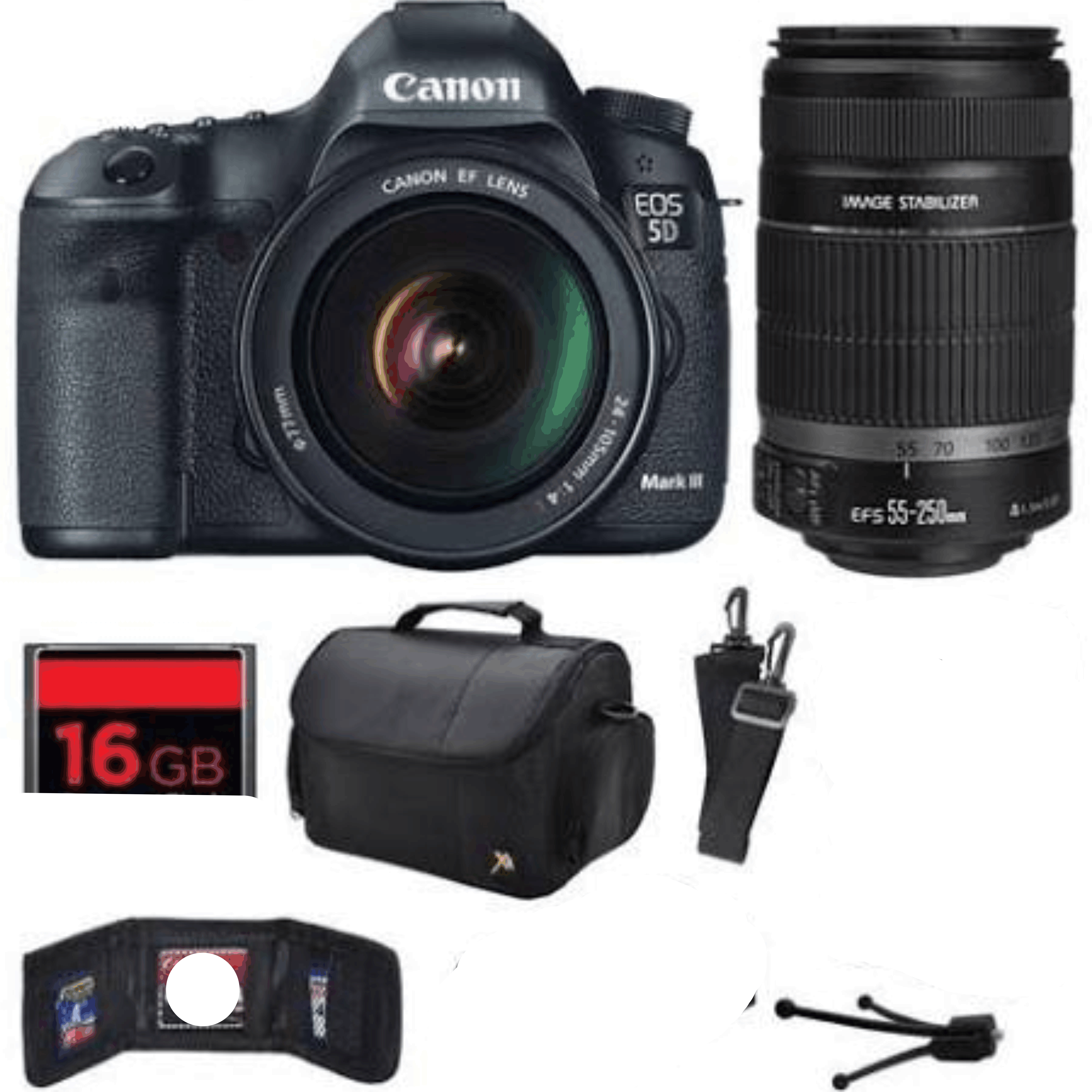 Canon EOS 5D Mark III 22.3 MP Full Frame CMOS Digital SLR Camera with EF 24-105mm f/4 L is USM Lens and EF-S 55-250mm f/4-5.6 is II Lens with 16GB kit 10