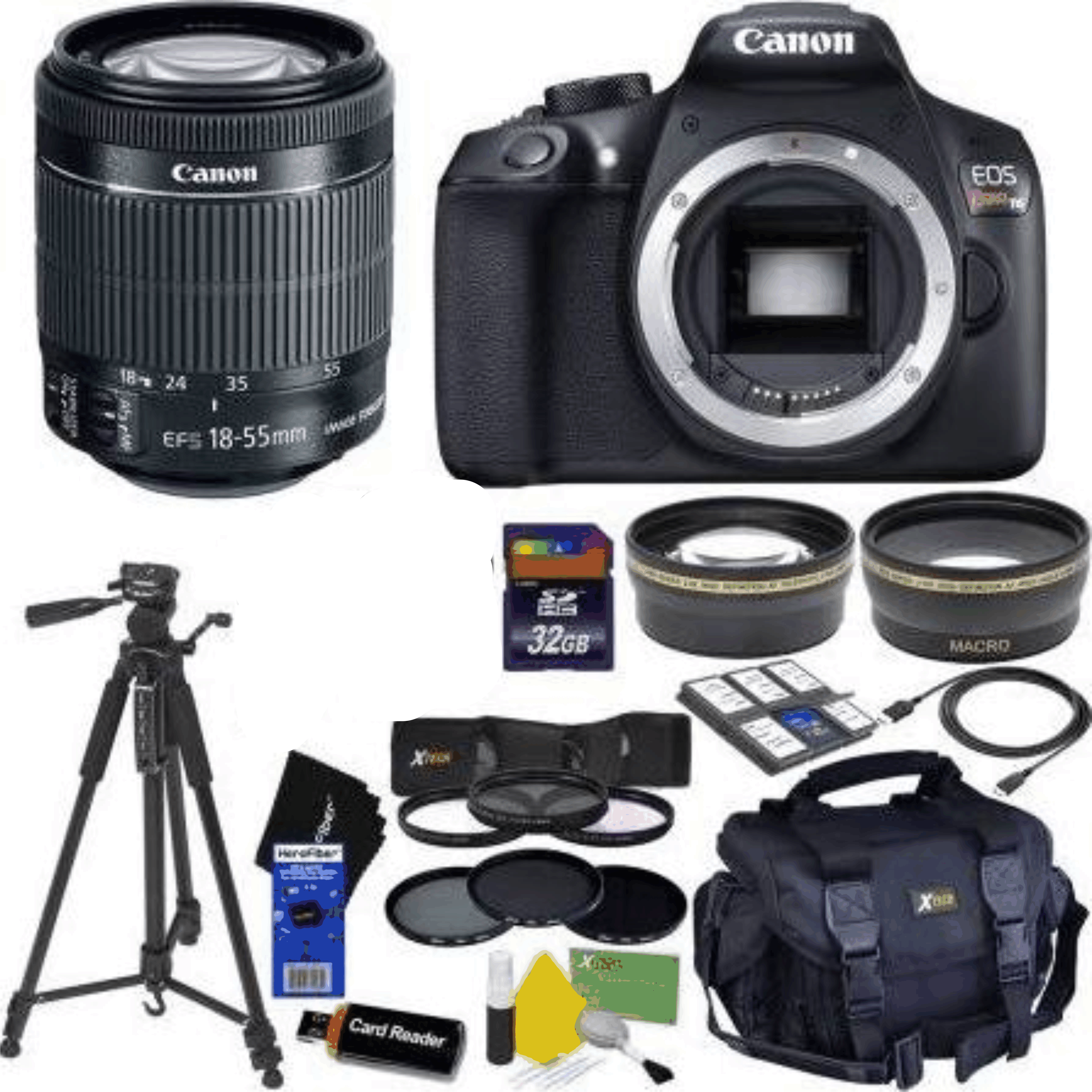 Canon EOS Rebel T6 Digital SLR Camera with EF-S 18-55mm is II Lens + Tele & Wide Lenses + Neutral Density Filters ND2,ND4,ND8 + 14pc 32GB kit 10