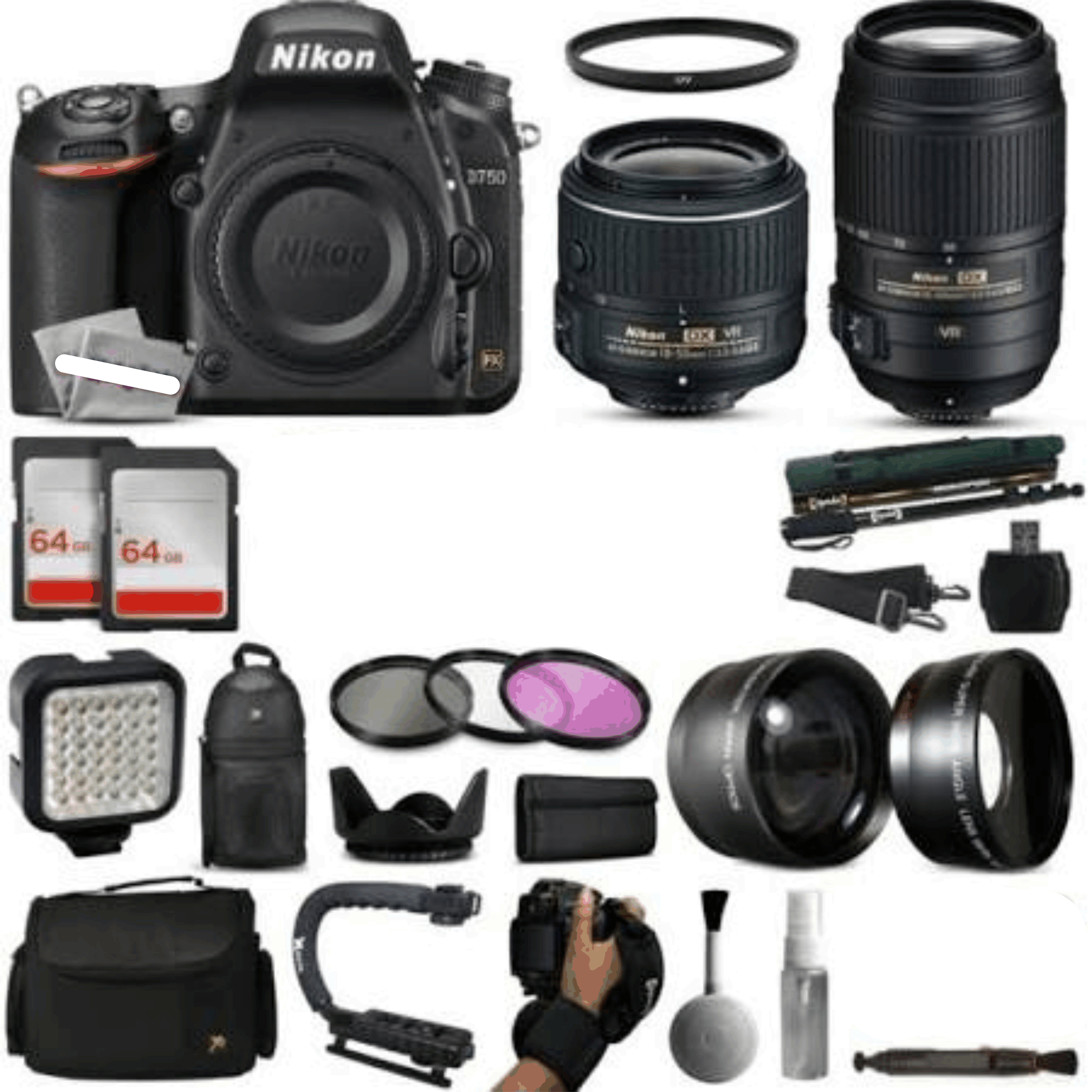 Photo Nikon D750 DSLR SLR Camera 18-55mm VR II 55-300mm VR 128GB Premium Bundle ND750185555300K2 kit 10