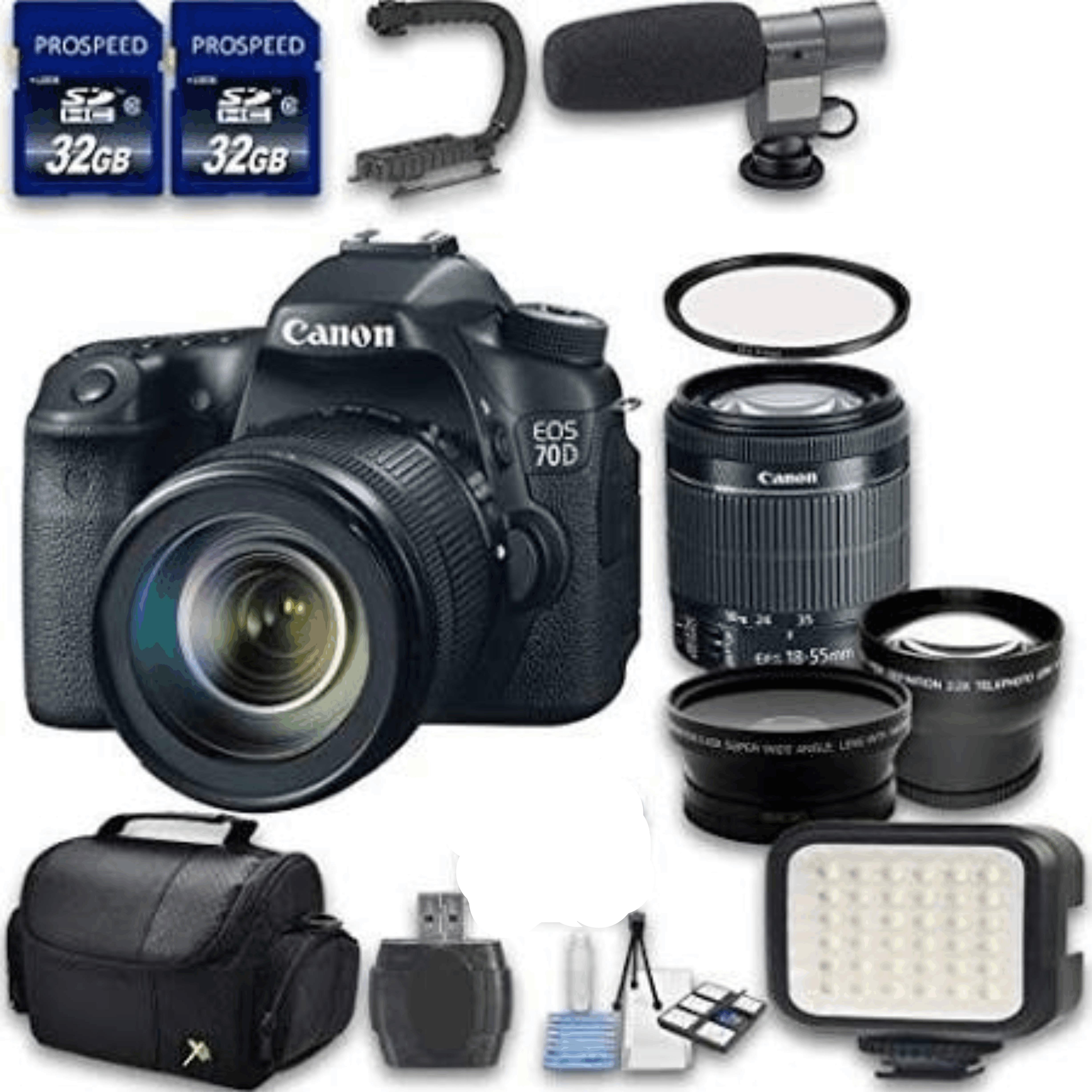 Canon EOS 70D DSLR Camera Bundle with Canon EF-S 18-55mm f/3.5-5.6 Is STM Lens +Wideangle + Telephoto Lenses + LED Light + 2 PC 32 Cards + Microphone kit 11