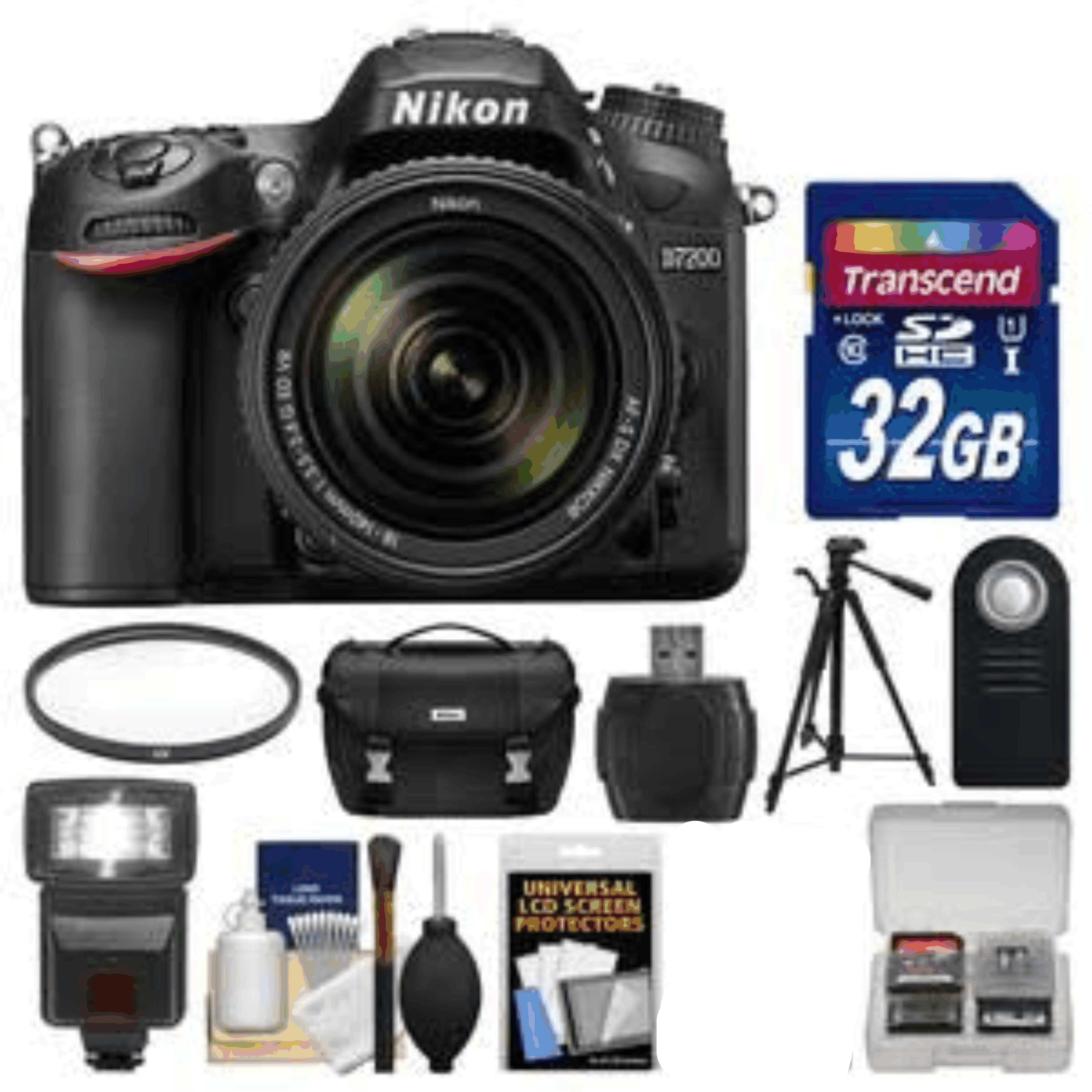 Nikon D7200 Wi-Fi Digital SLR Camera & 18-140mm VR DX Lens with 32GB Card + Case + Flash + Tripod + Filter + Remote + Kit 11