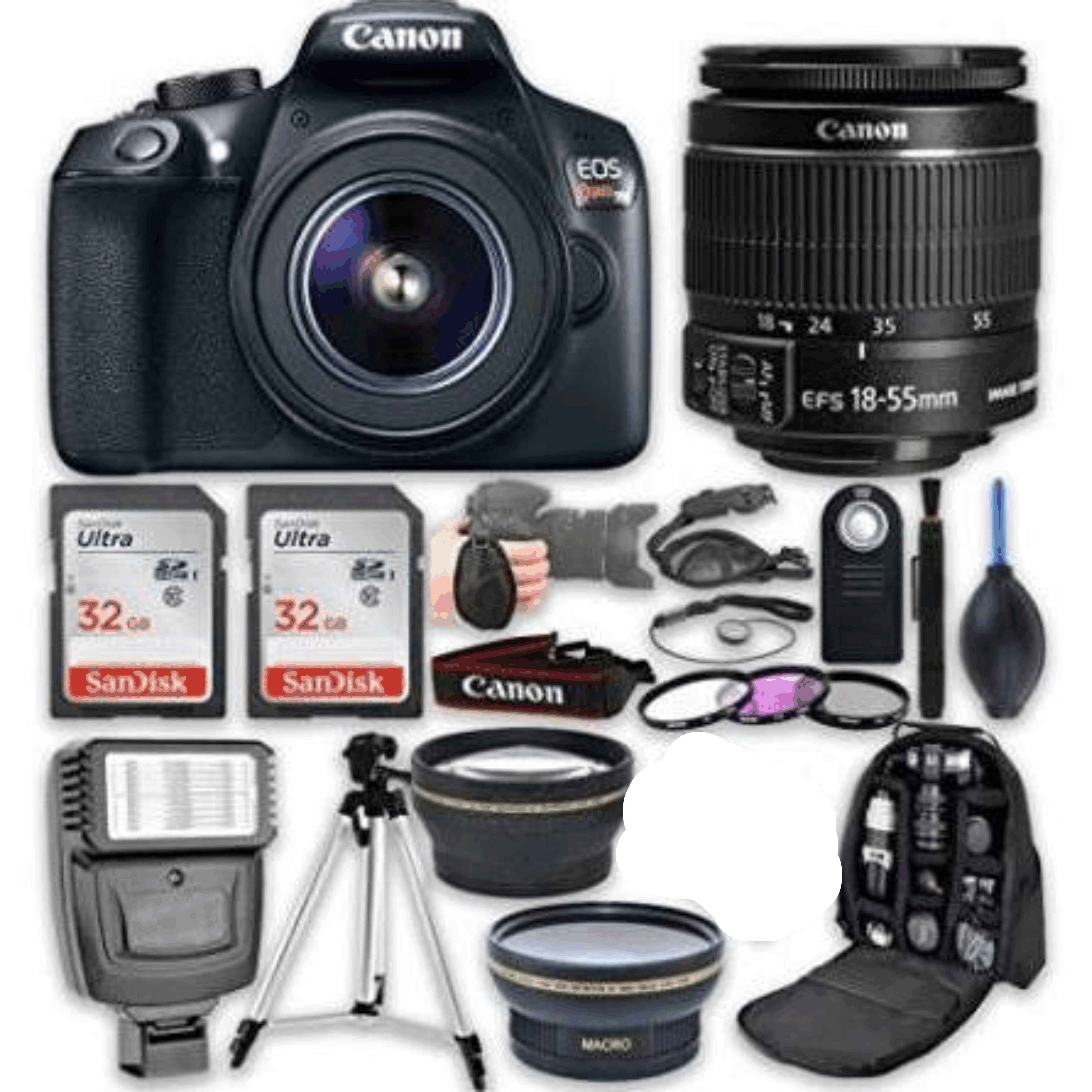 Canon EOS Rebel T6 18MP Digital SLR Camera with EF-S 18-55mm f/3.5-5.6 Is Lens + 2pc SanDisk Ultra 32GB Memory Cards + 2x Telephoto + 58mm Wide Angle kit 12