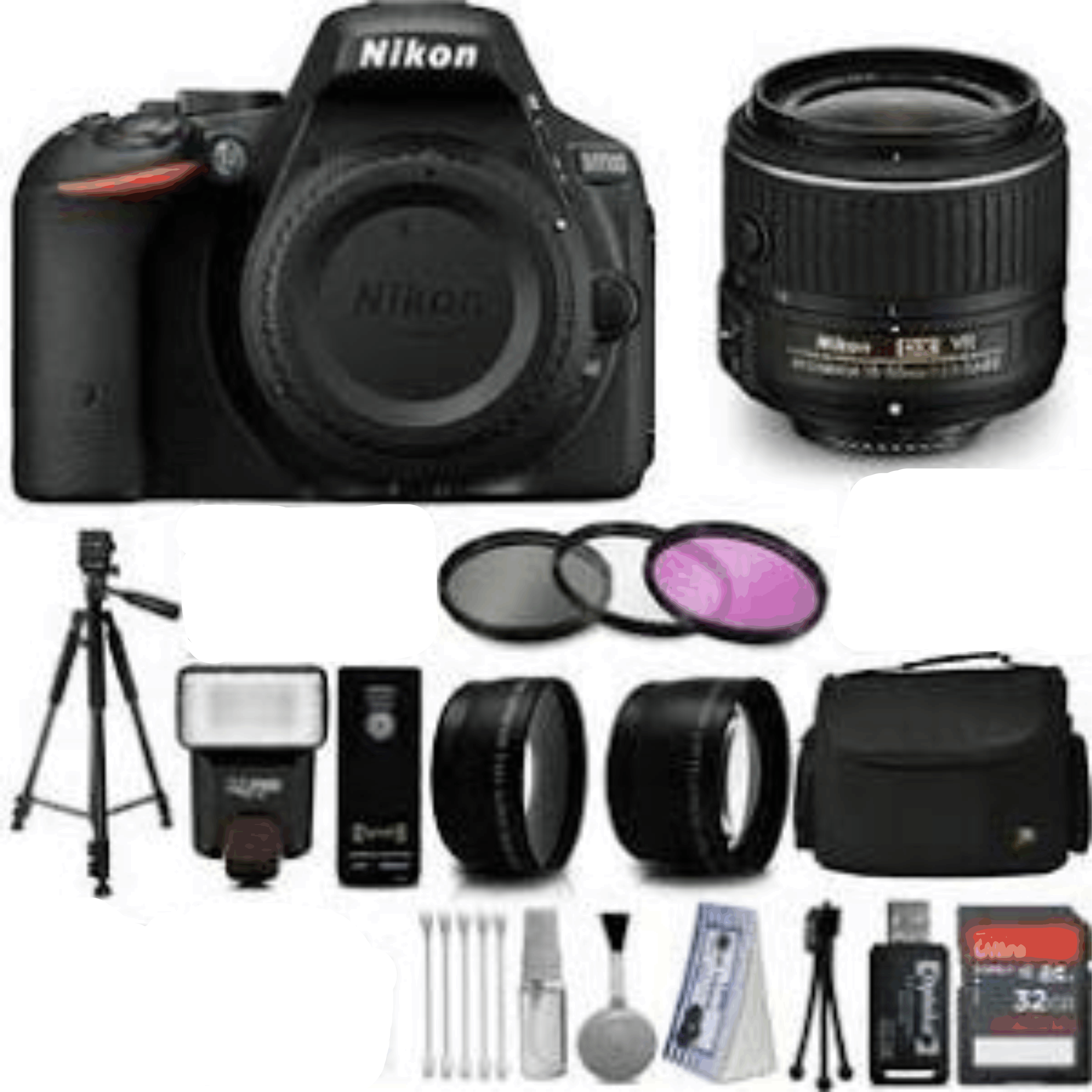 Nikon D5500 Digital SLR Camera Black with 18-55mm VR Lens + 32GB 15pc Accessory Bundle Kit kit 12