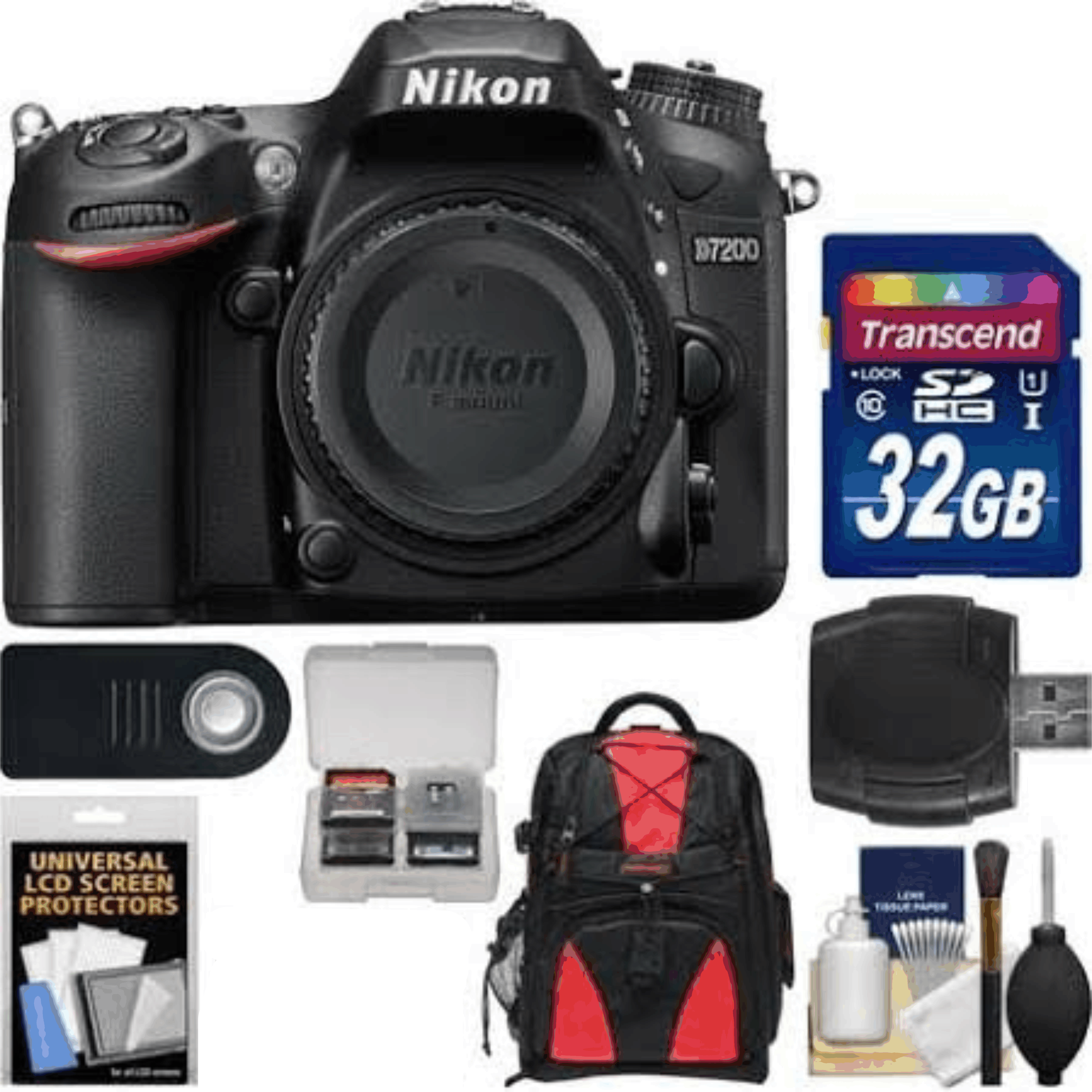 Nikon D7200 Wi-Fi Digital SLR Camera Body with 3GB Card + Backpack + Remote + Kit 12