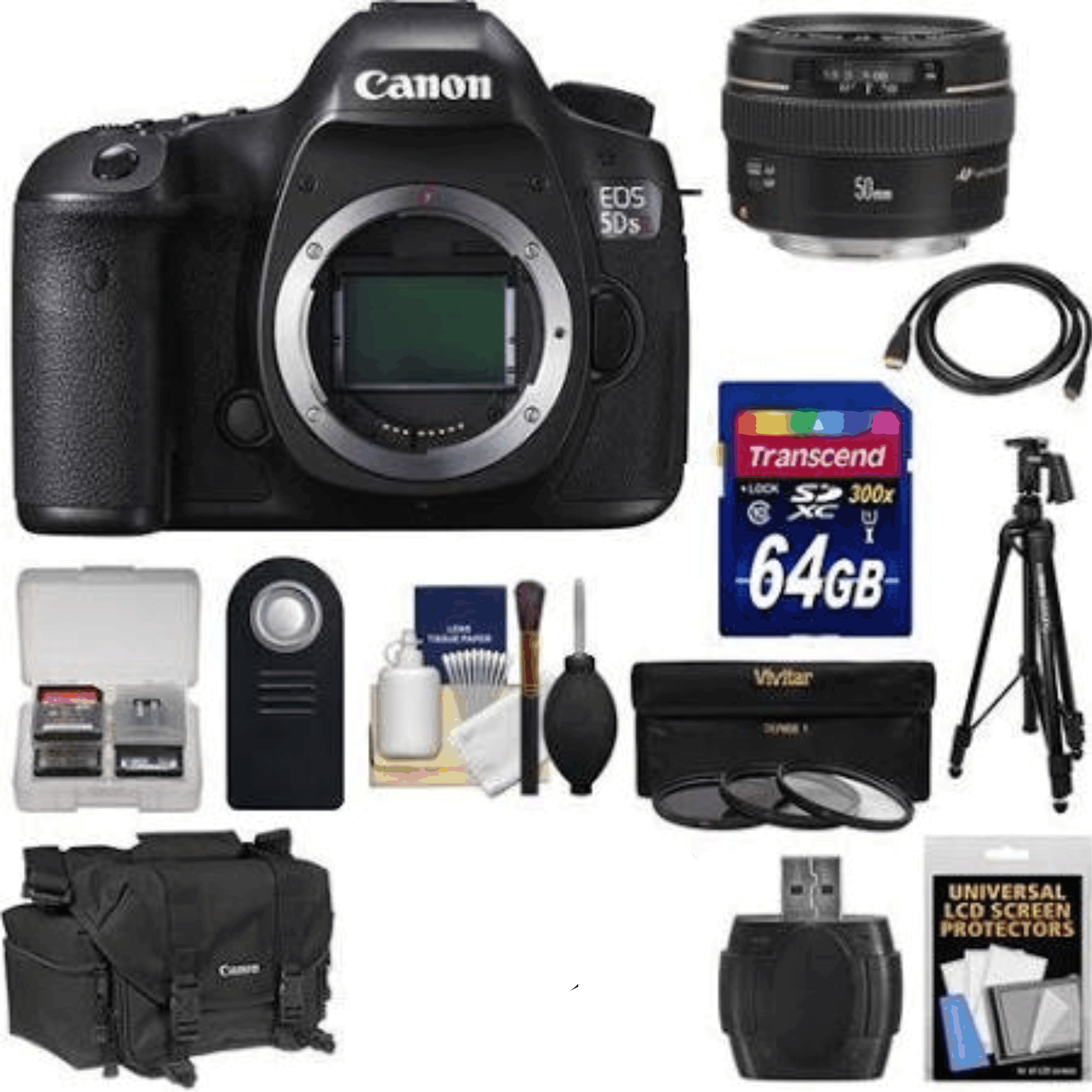 Canon Eos 5DS R Digital SLR Camera Body with 50mm f/1.4 Lens + 64GB Card + Case + Filters + Tripod + Kit 13