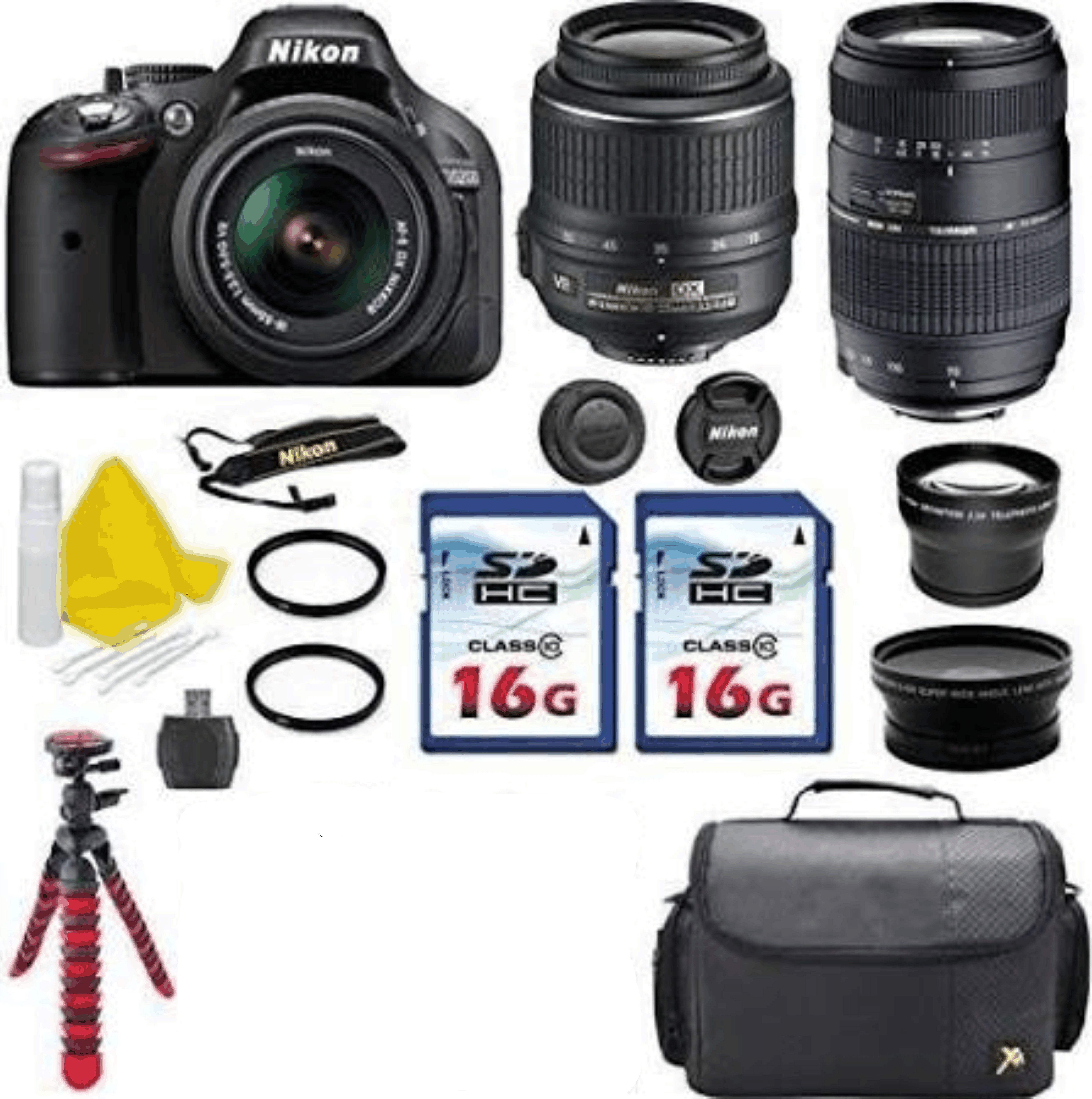 D5200 Black DSLR Camera Body Bundle with Nikon 18-55mm VR Lens + Tamron 70-300mm Lens + Spider Tripod + 2 Commander U.V. Filters