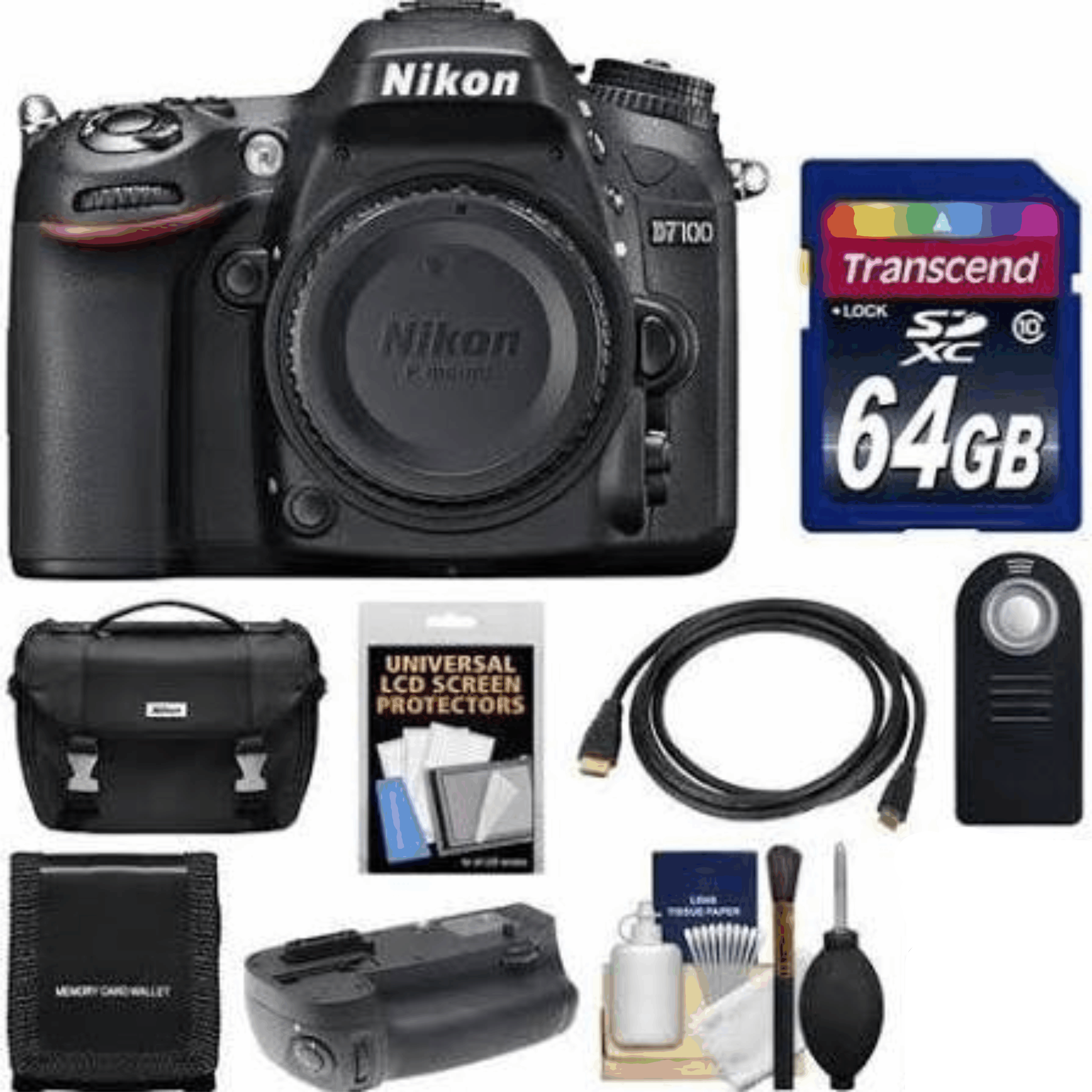 Nikon D7100 Digital SLR Camera Body with 64GB Card + Case + Grip + HDMI Cable + Remote + Accessory Kit 13