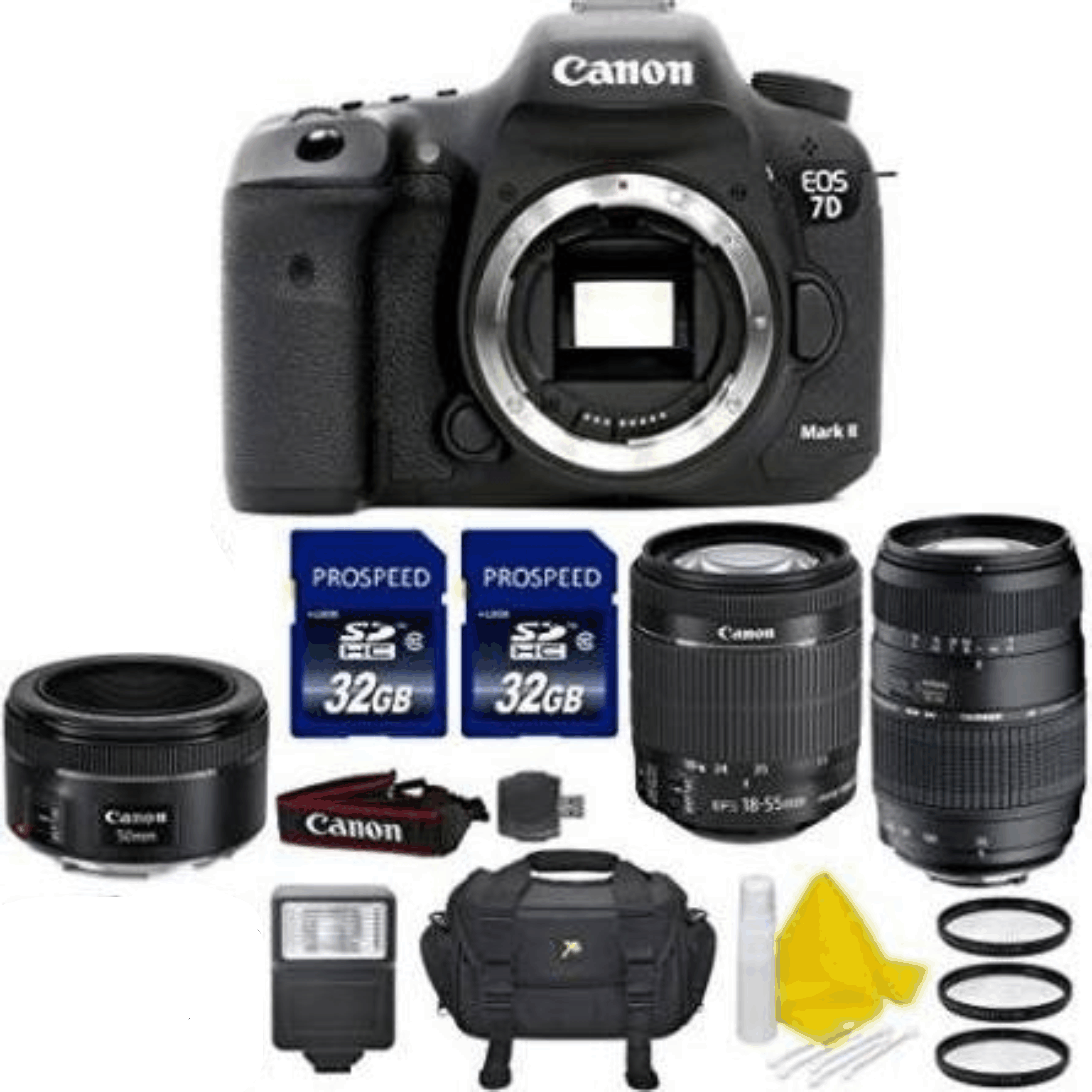 Canon EOS 7D Mark II 20.2MP CMOS Digital SLR Camera with Canon EF 50mm f/1.8 STM Lens + Canon EF-S 18-55mm Is STM + Tamron 70-300mm Lens + 2pc KIT 13