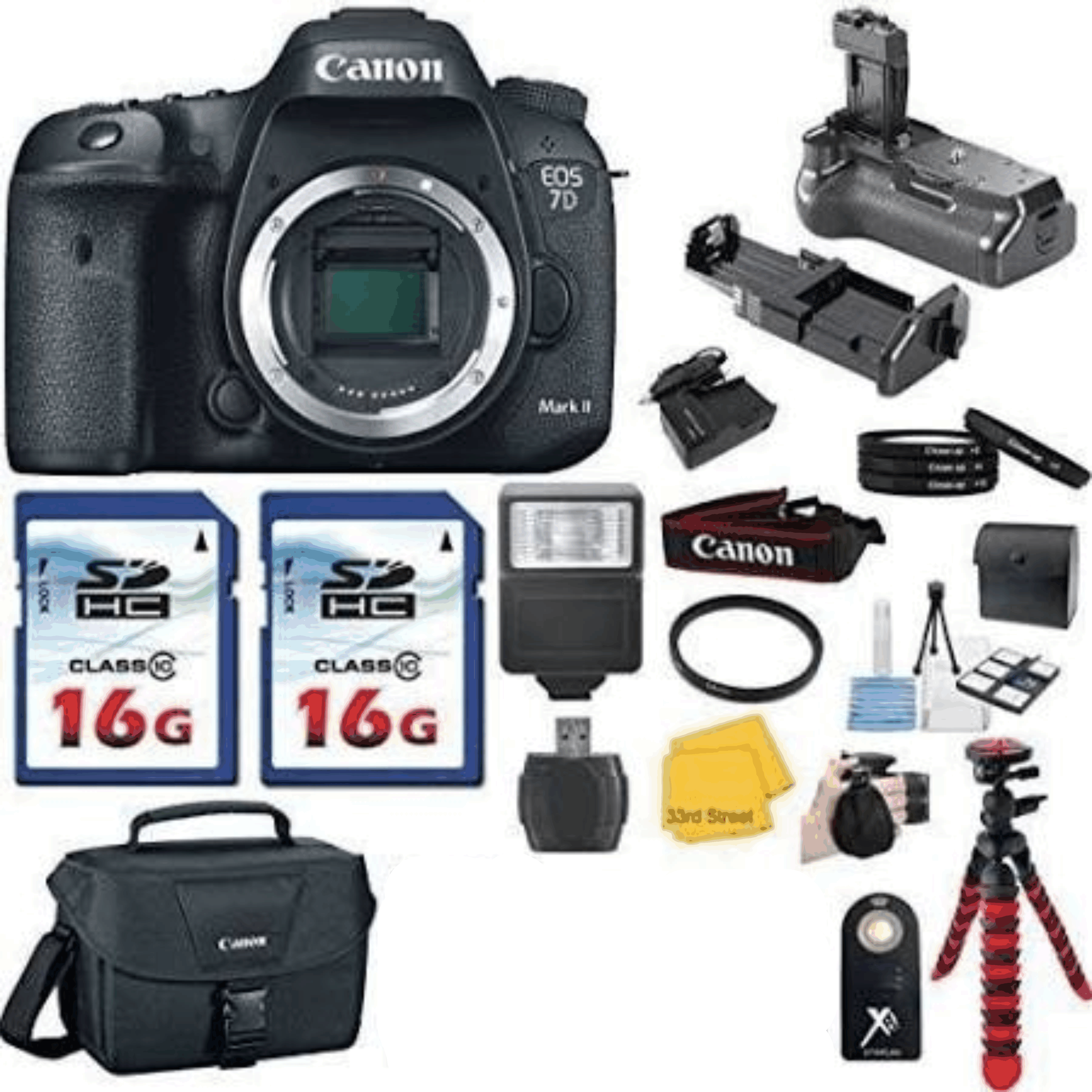 Canon EOS 7D Mark II DSLR Camera Body Only + Battery Grip + Canon EOS KIT 14