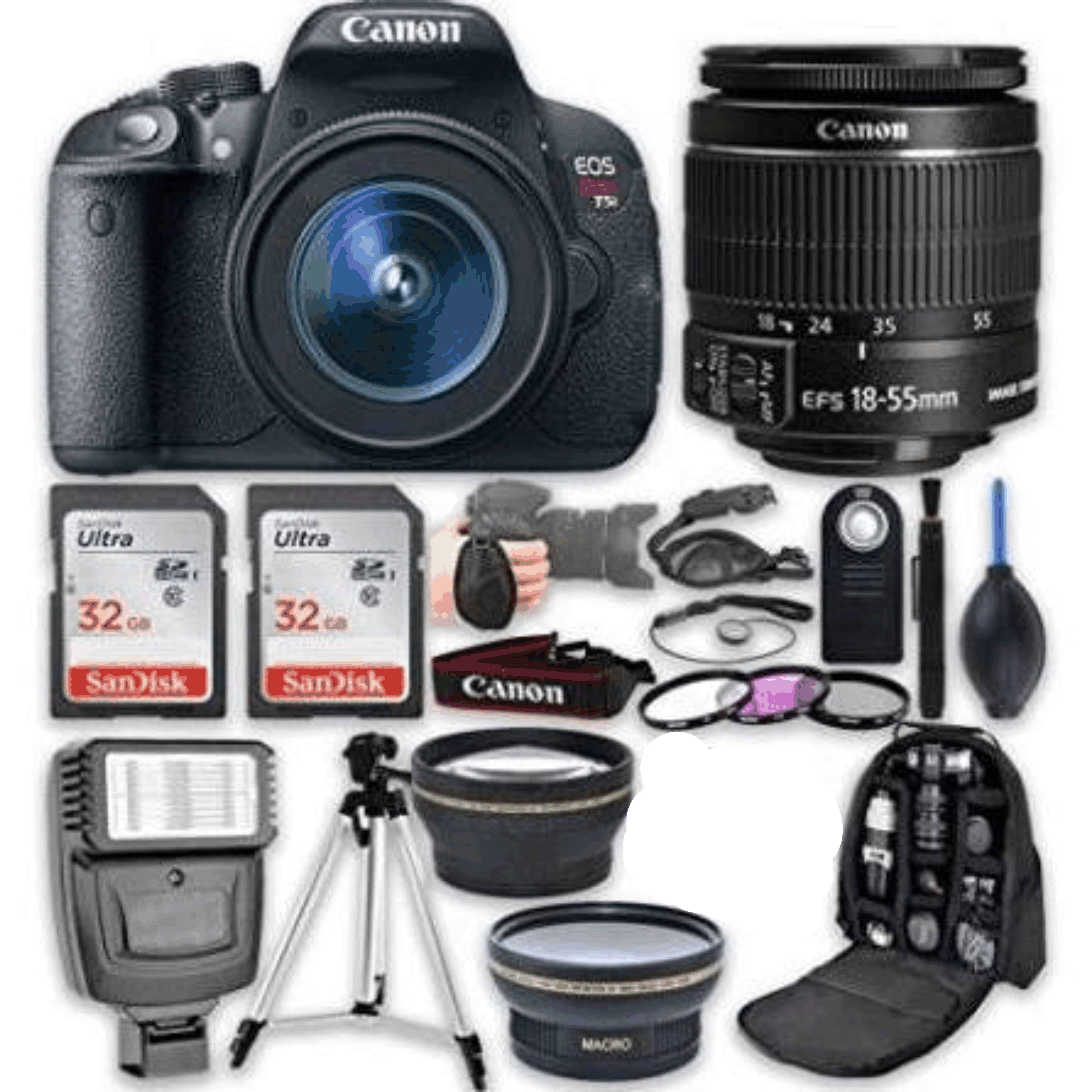 Canon EOS Rebel T5i 18MP Digital SLR Camera with EF-S 18-55mm f/3.5-5.6 Is STM Lens + 2pc SanDisk Ultra 32GB Memory Cards + 2x Telephoto + 58mm Wide kit 14