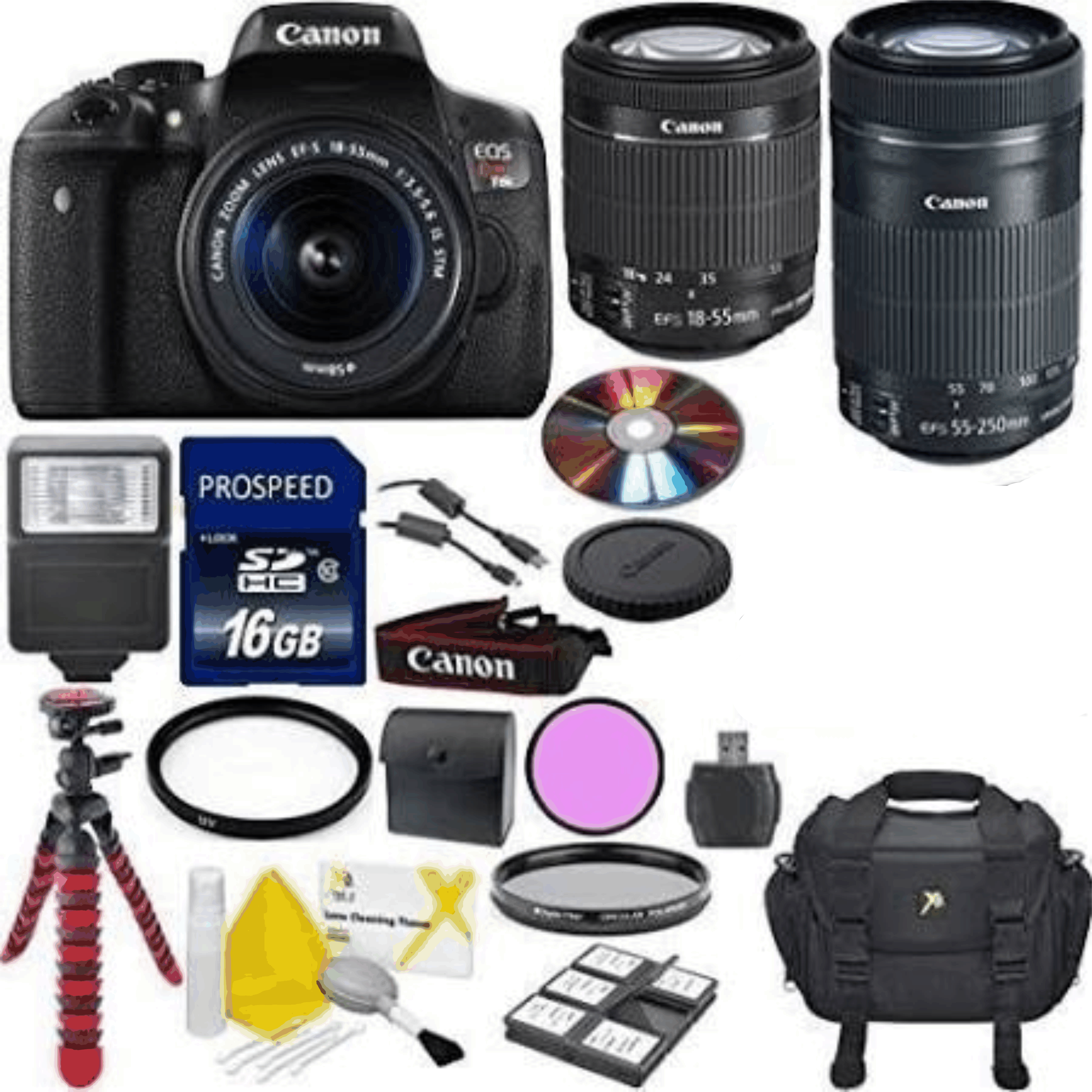 Canon EOS Rebel T6i Digital SLR Camera Bundle with EF-S 18-55mm Is STM Lens + 55-250mm Is STM Zoom Lens + Commander 3PC Filter Kit + Commander 16GB kit 14